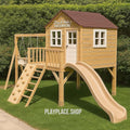 Wooden Playhouse with Slide and Swings, Outdoor Kids Playground, Pine Treehouse for Backyard Fun